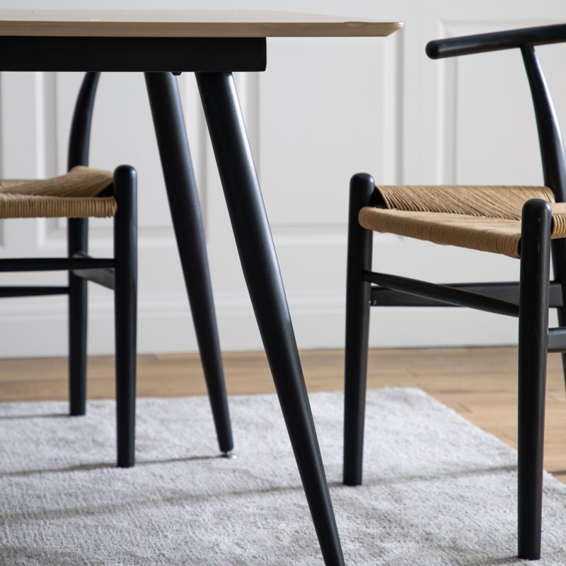 Alec Walnut Metal Base Dining Table, Light Wood