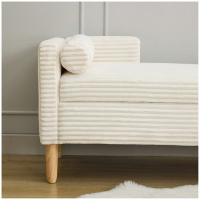 65.35"Wide Corduroy Storage Soft Bench with Armrests, Backrest and Two bolster Pillows for Living Room, Entryway and Bedroom.
