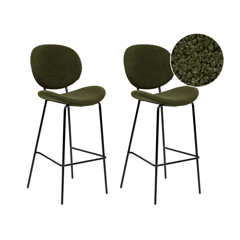Luana Upholstered Counter Stool with Metal Frame, Green