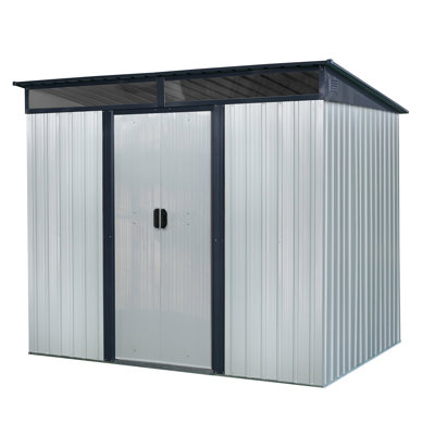 8Ft X 6Ft Metal Outdoor Storage Shed With Transparent Panel - For Garden, Lawn Weather Resistance