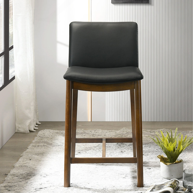 Shannon Counter Chair In Black Vegan Leather, Black 
