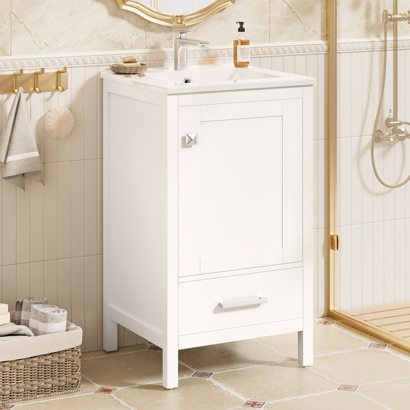 20" Single Bathroom Vanity With Ceramic Top, White