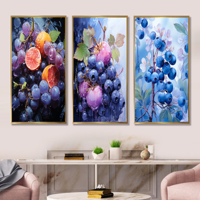 Ballet Blueberry Fruit Serenade I - Ensemble de 3 décorations murales fruits