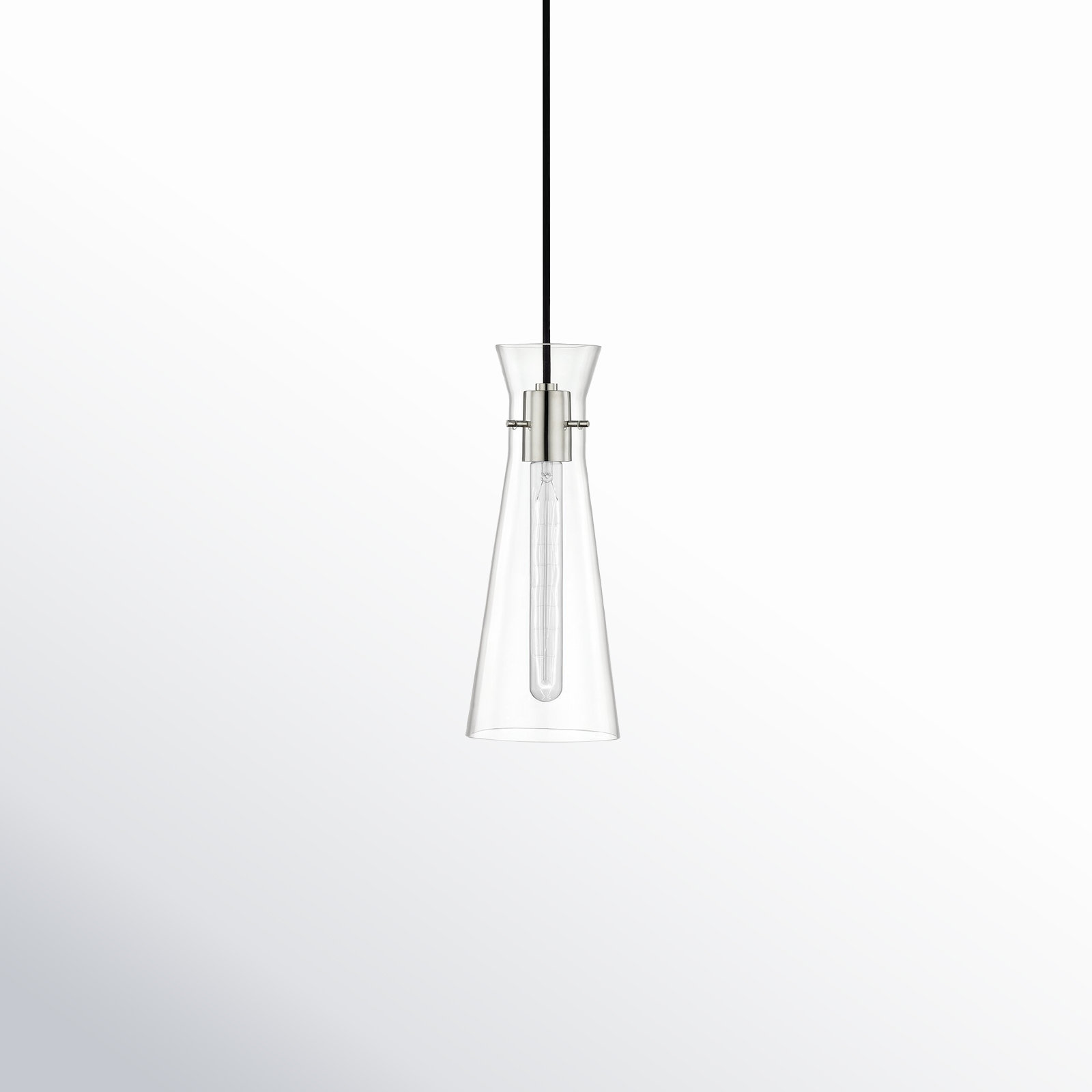Gena Single Light Glass Pendant, Polished Nickel