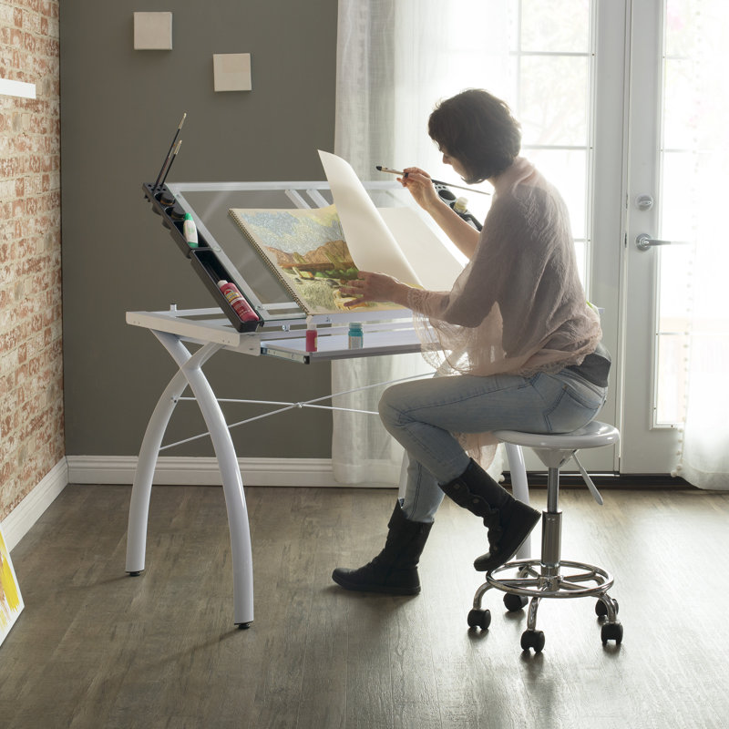 Courson Metal Base Drafting Table, White