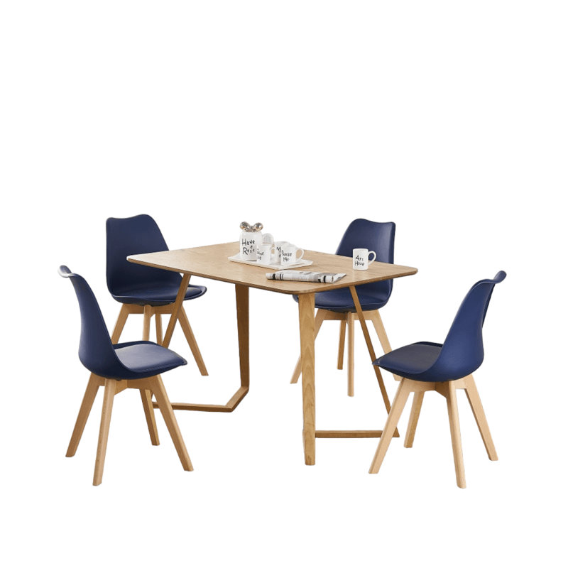Torpoint 4 Person Dining set - a Rectangular Plastic Dining Table with Wooden Legs and a Set of 4 Faux Leather Cushion Padded Dining Chairs for Dining Room - Modern Dining Table Set