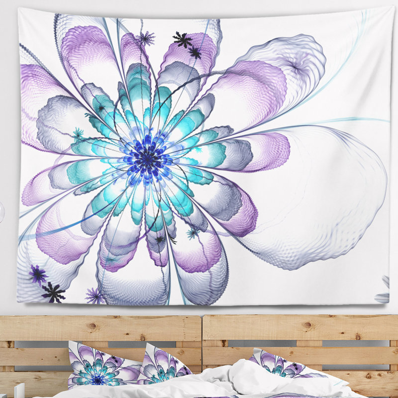 Tapisserie bleue florale, H 50 po x l 60 po
