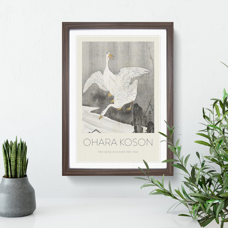 Geese at the River 1 Piece Single Picture Frame Wall Art, 65cm H x 48cm W x 2cm D, Walnut Framed