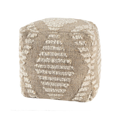 Natural/Ivory Farmhouse Diamond Hand-Woven Jute Blend Cube Ottoman Pouf by Dakota Fields
