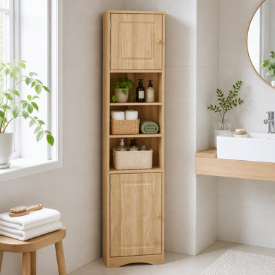 Meuble de salle de bain multifonctionnel de rangement de coin avec étagères ajustables
