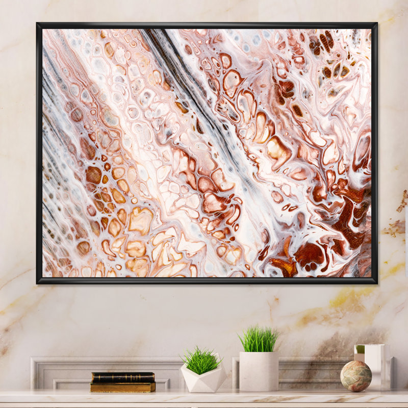 Brun, blanc, noir, mousse fluide, marbre V - art mural moderne et contemporain sur toile, H 16 po x l 32 po x P 1,5 po