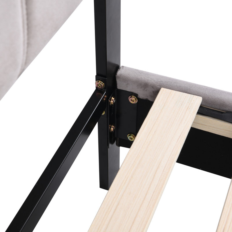 Structure de lit plateforme tapissier grand format, Gris, Grand lit