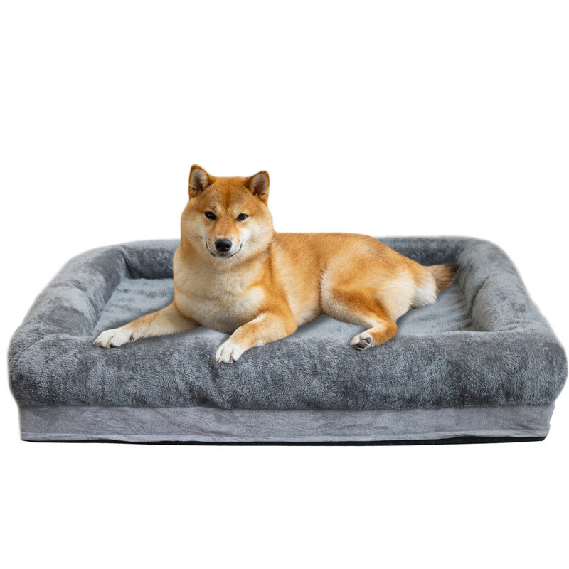 Lit pour chien en mousse viscoélastique gris clair, grand lit imperméable avec housse amovible et dessous antidérapant