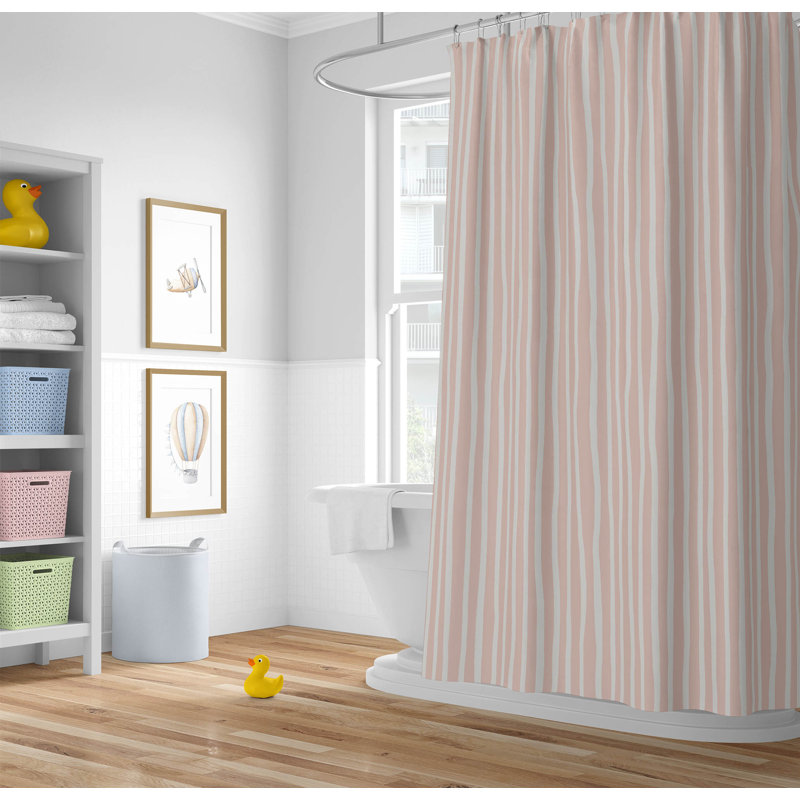 Ribbon Play Ultra-Thin Lightweight Shower Curtain, Pink Striped