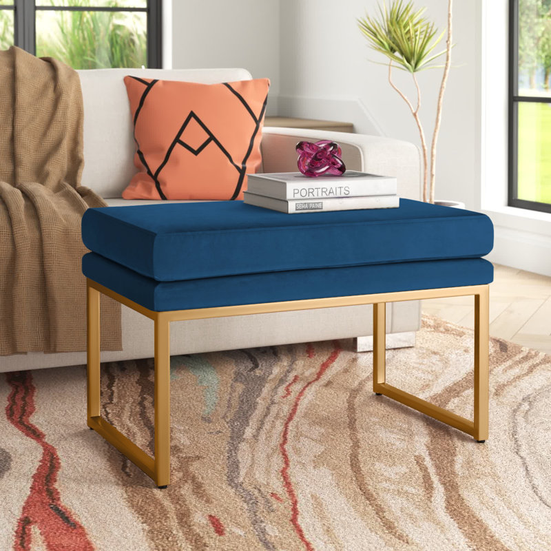 Shanta Upholstered Ottoman, Navy Blue