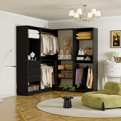 86" L x 36" W x 80" H Corner Closet System, Freestanding Closet Organizer