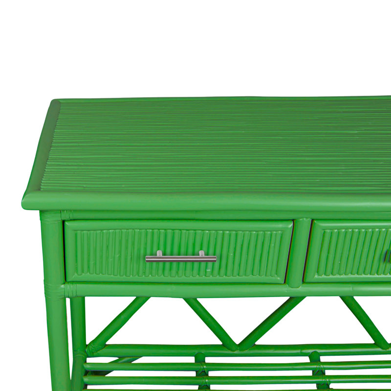 Pencil Rattan 54" Wide Console Table, Bright Green