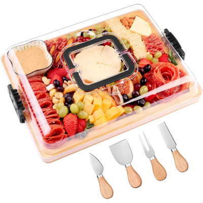 Charcuterie avec couvercle et poignée - Ensemble de planches à fromage en bambou avec 4 outils à fromage