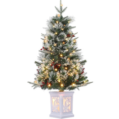 Christmas Tree 3FT Pre-Lit Artificial Xmas Tree with 78 LED Lights, Snow Flocked, Potted Base, Battery Operated, Easy Fold Storage, Small Christmas Trees for Indoor Outdoor Decor Battery Powered Light