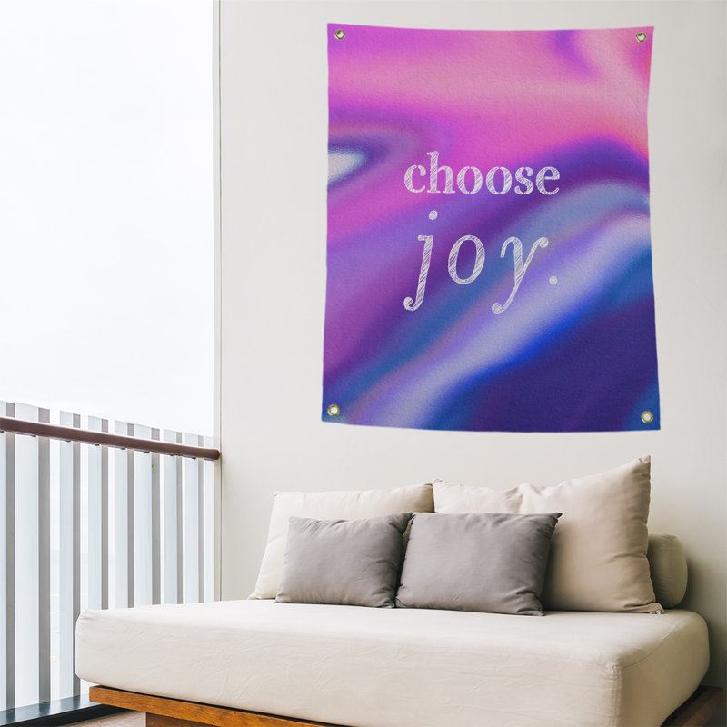 Tapisserie de polyester, choisir la joie citation, H 36 po x l 26 po, Rose et bleu marine