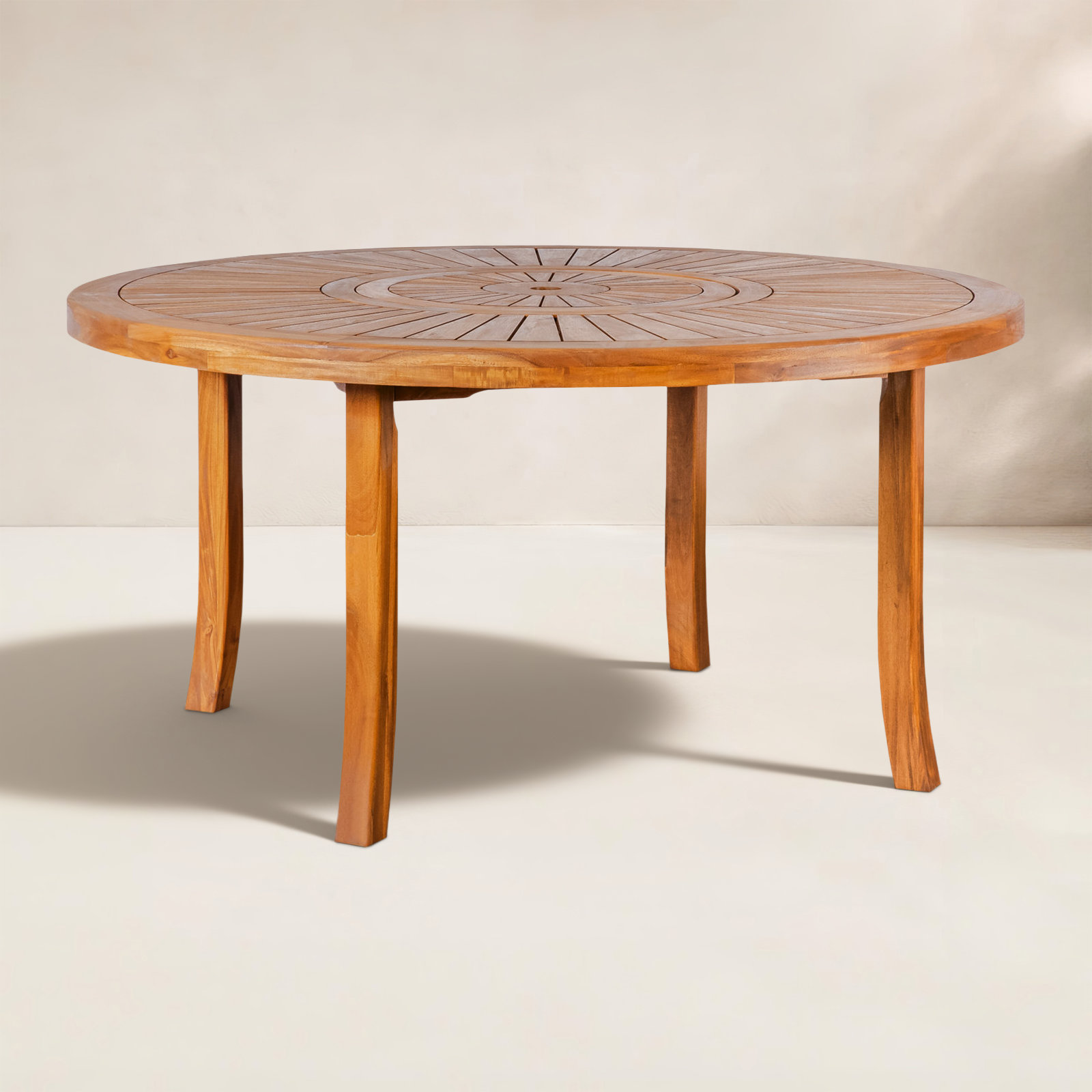 Dani Solid Wood Round Patio Dining Table with Built-In Lazy Susan, 29.5" H x 70.9" W x 70.9" D