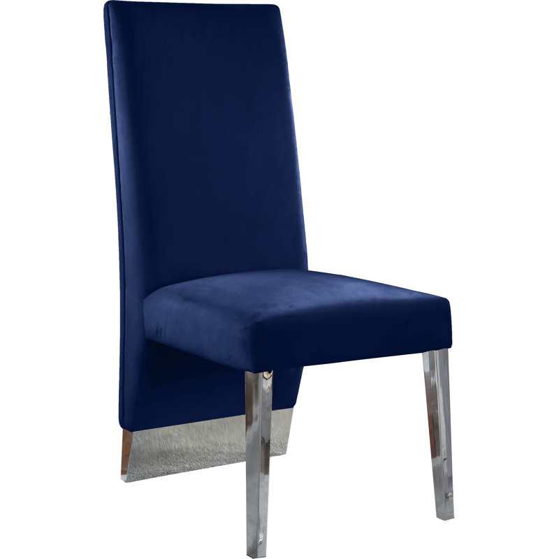 Chaise rembourrée Elia, Velours marine, Chrome