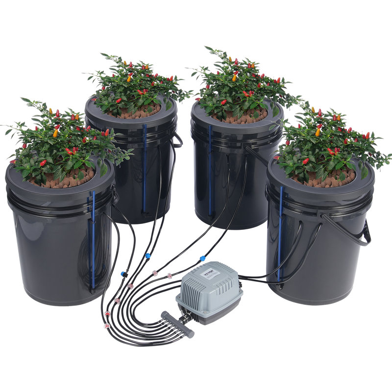 Black Polypropylene Hydroponic Grow System with Air Pump and Stones
