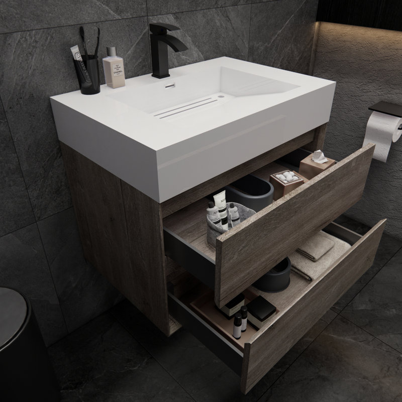 Albizu 30" Wall-Mounted Single Bathroom Vanity, Gray