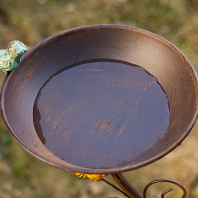 Bird Baths and BirdHouses with Pole Distressed Metal Bird Bath Bowl and Birdhouse Stake