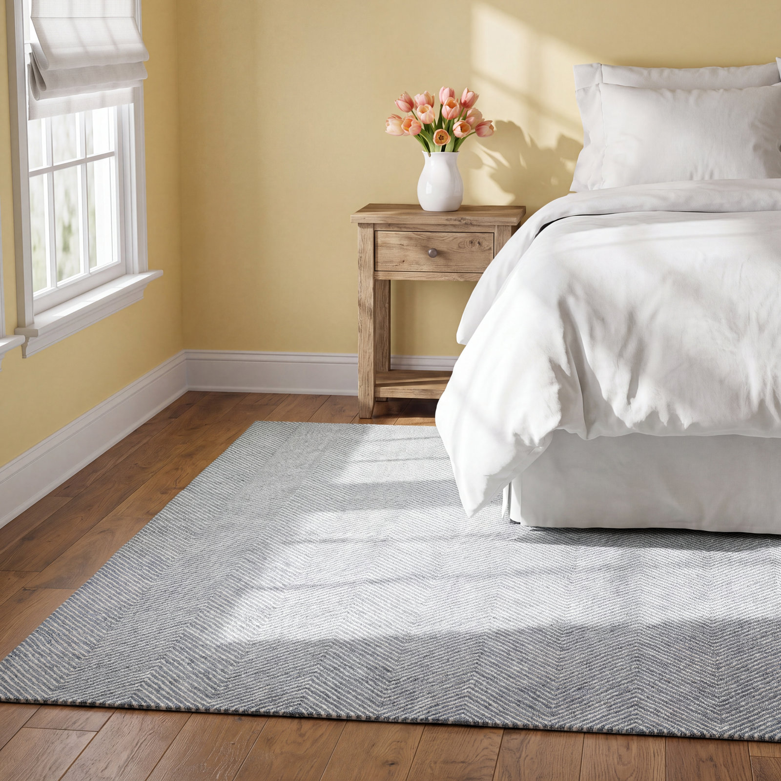 Wheaton Blue Beige Hand-Tufted Wool Rug, Rectangle 9' x 12'