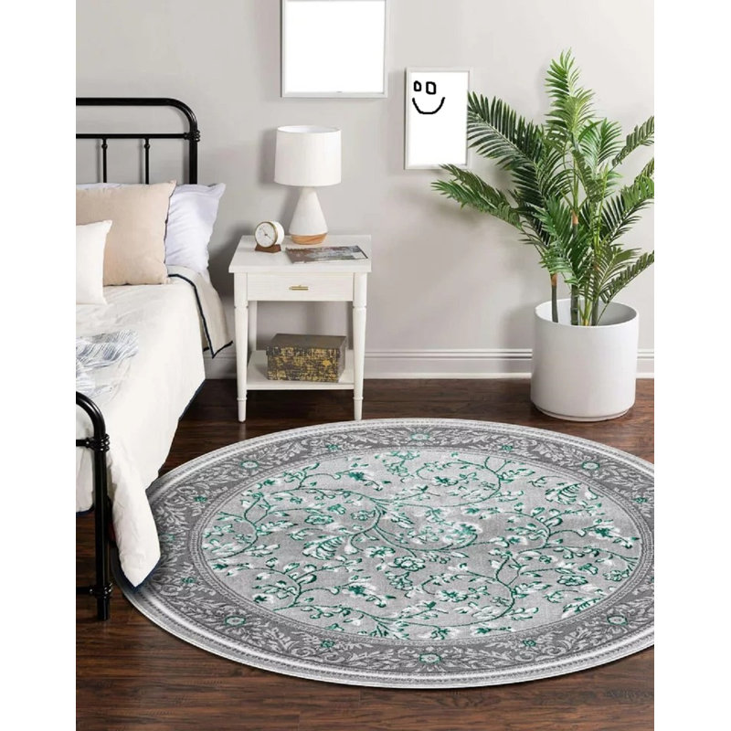 Floral Flatweave Area Rug, Round 120 cm