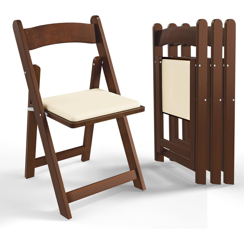 4Pcs Wipe-Clean Deep Walnut-Padded Birch Folding Chairs, 30.7"X17.3"X17"