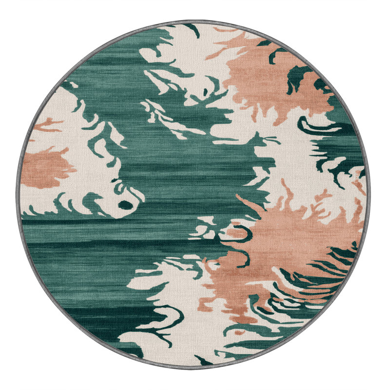 Tapis gris aquarelle lavable à la machine, Rond 7 pi