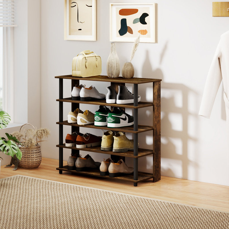 5-Tier Storage 12 Pair Shoe Rack, Dark Brown Wood