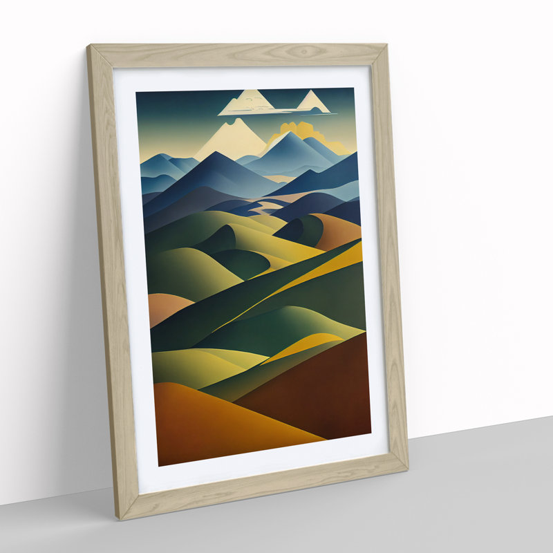 Abstract Mountain Landscapes No.5 - Wall Art, 66cm H x 48cm W, Oak Framed, White