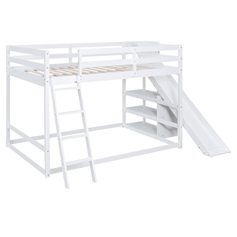 Full Over Full Bunk Bed With Ladder, White