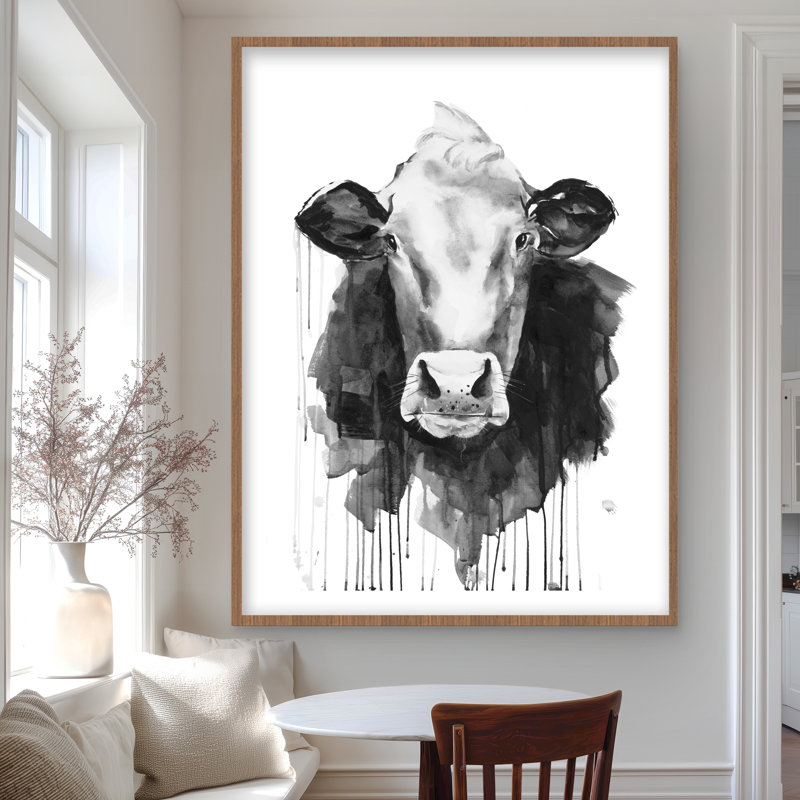 Vache - Reproduction matelassée encadrée monochrome | Décoration intérieure