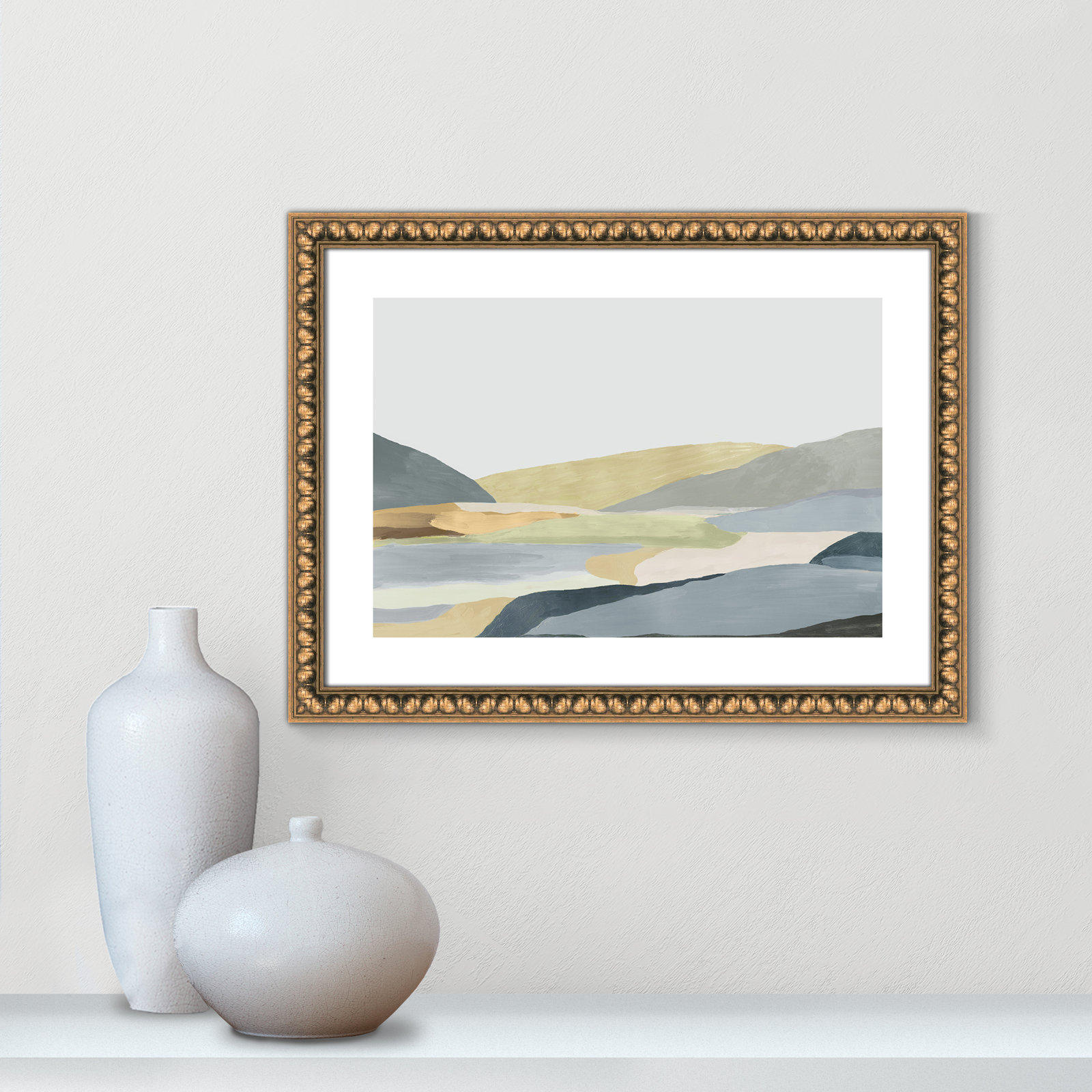 Blair "Warm Hills II" Painting, 18" H x 24" W x 1.13" D, Gold Bead Framed Paper