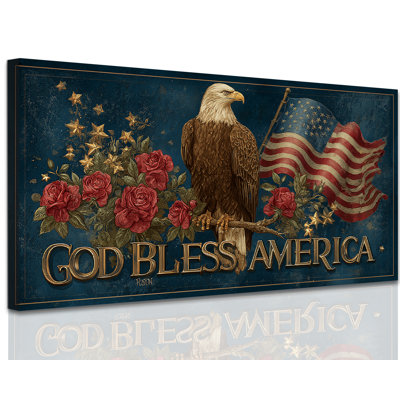  «Patriotic Americana Wall Art», drapeau américain rétro, photo de ferme rustique sur toile encadrée, impressions du 4 juillet pour les décorations de bureau, 20 x 40 po