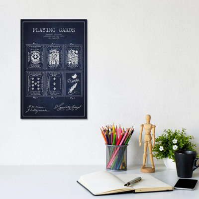 Hammatt Billings Playing Cards Patent Sketch (Navy Blue) by Aged Pixel - Wrapped Canvas Gallery-Wrapped Canvas Giclée