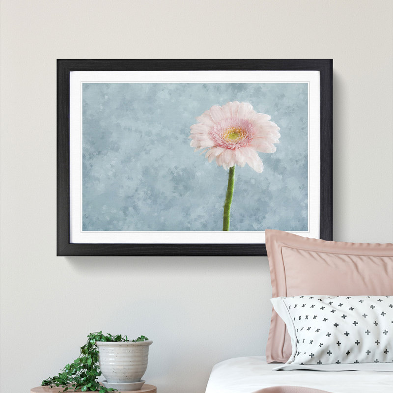Lone Pink Gerbera - Picture Frame Graphic Art Print, 24cm H x 33cm W x 2cm D, Black Framed
