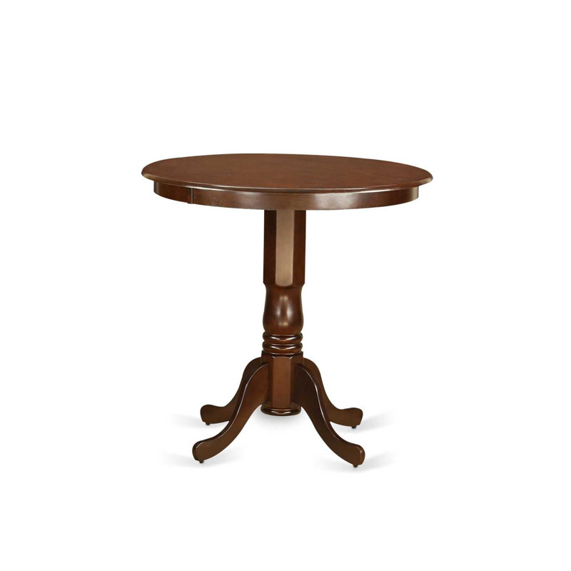 Speights Solid Wood Top Pedestal Dining Set, 5 Pieces: Table, 4 Chairs, Mahogany, Linen Fabric