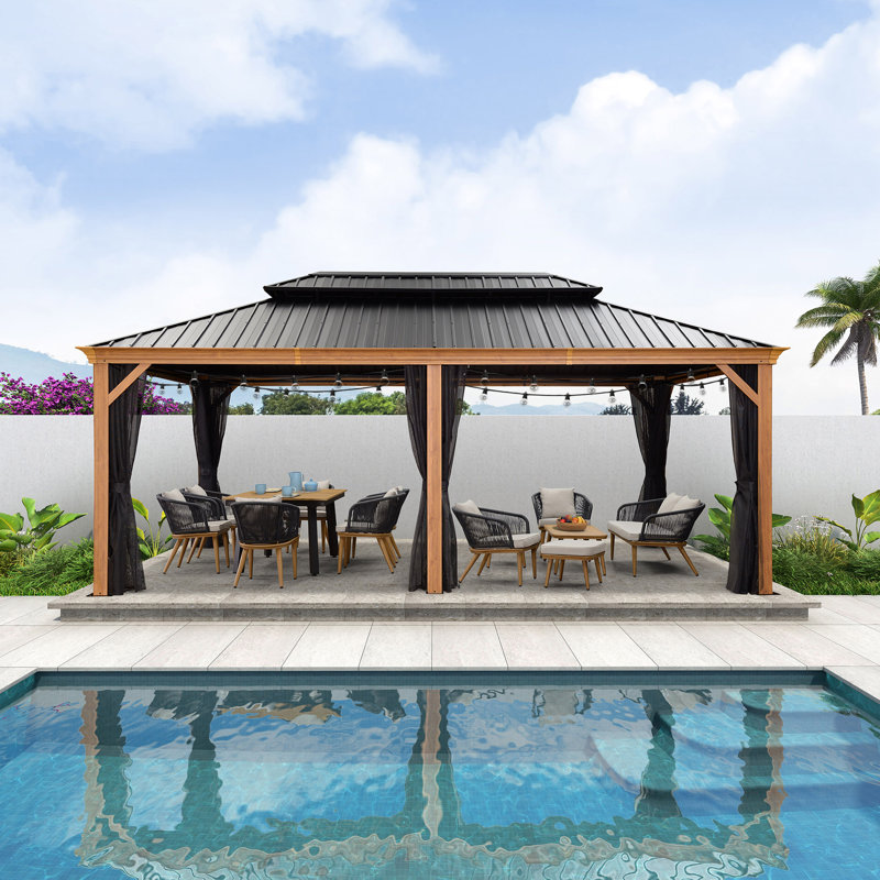 20 Ft. W x 12 Ft. D Aluminium Patio Gazebo With String Lights