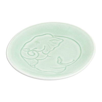 Sleeping Elephant Celadon Ceramic Salad Plate