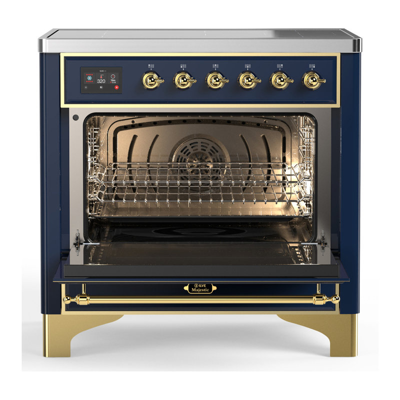 Cuisinière à induction 36 pouces avec 6 éléments à induction bleu nuit Majestic III Series (garniture laiton), Laiton
