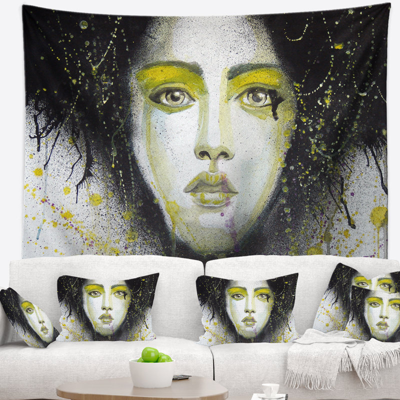 Grande fille avec ligne jaune Abstract, H 32 po x l 39 po