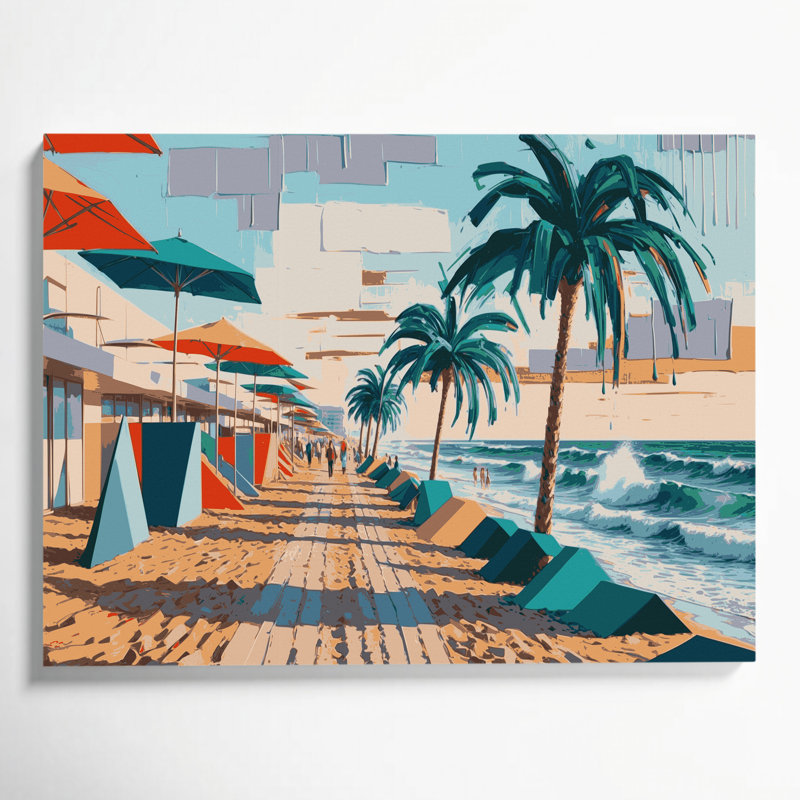 Art mural sur toile brun, "Coastal Modern Beach Life", H 12 po x l 18 po