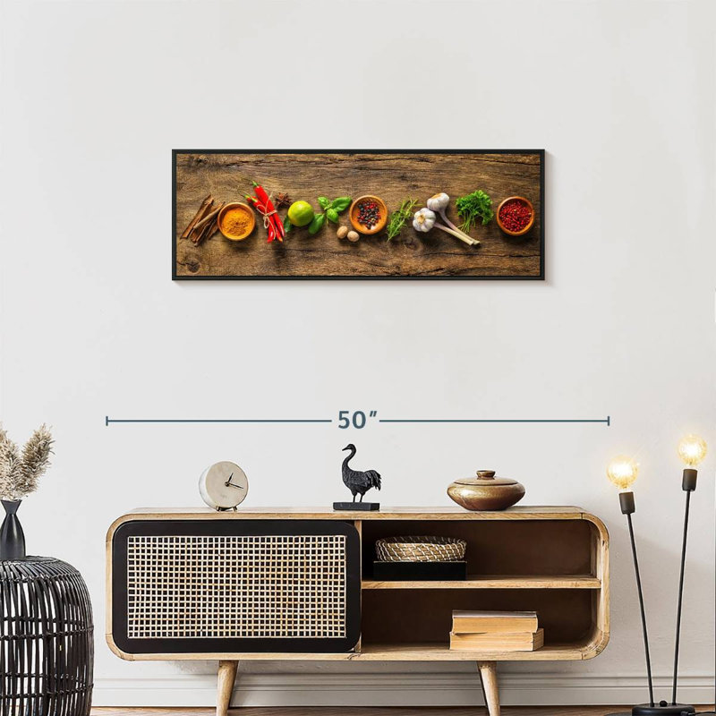 Épices et herbes savoureuses, 37 po x 13 po, Cadre flottant noir