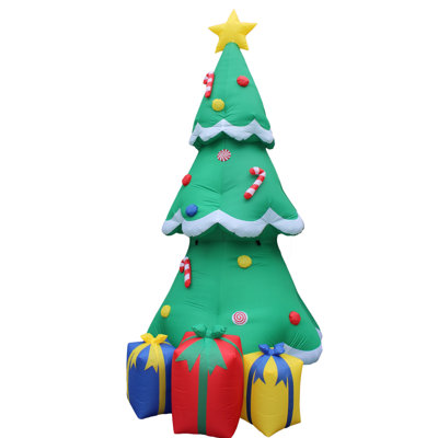 Grand arbre de Noël avec étoile et boîtes-cadeaux gonflables