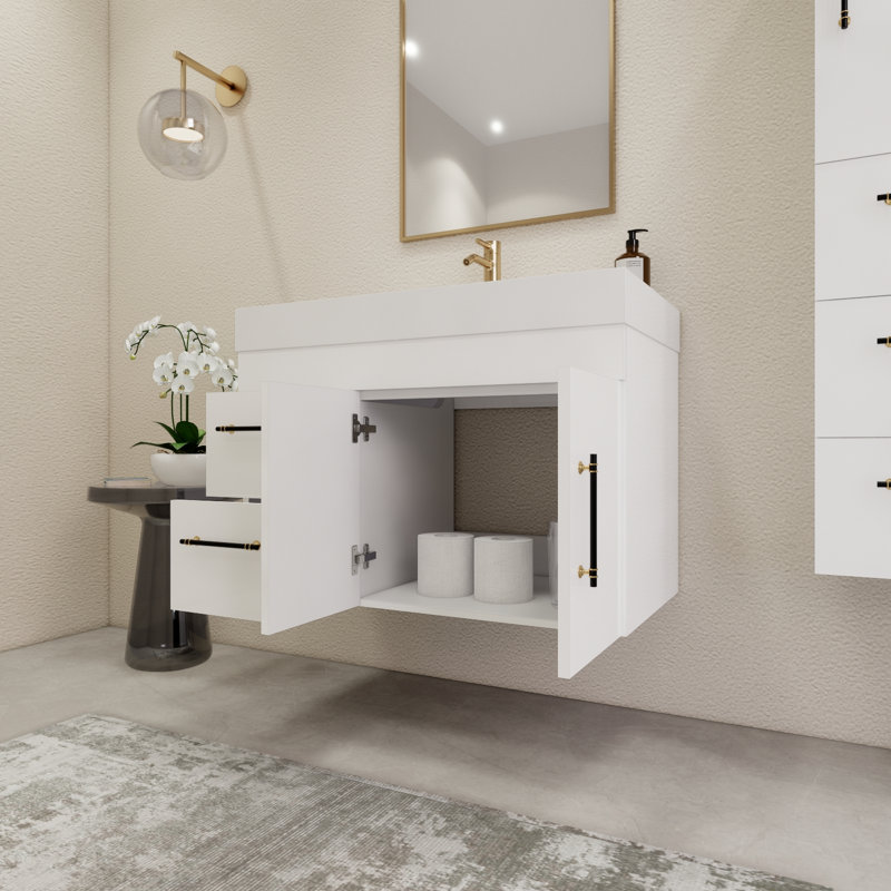 35.4" Wall-Mounted Single Bathroom Vanity Set, Glossy White